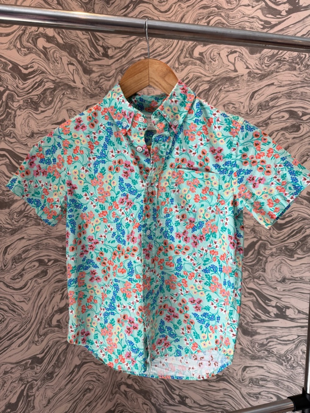 Crewcuts Mint Floral Short-Sleeve Button-Down Shirt